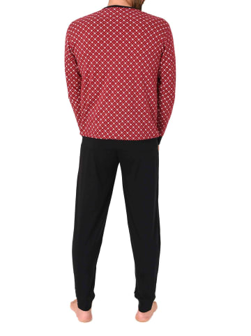 NORMANN Langarm Schlafanzug Pyjama Bündchen Minimalprint in rot