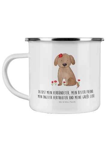 Mr. & Mrs. Panda Camping Emaille Tasse Hund Hundedame mit Spruch in Weiß