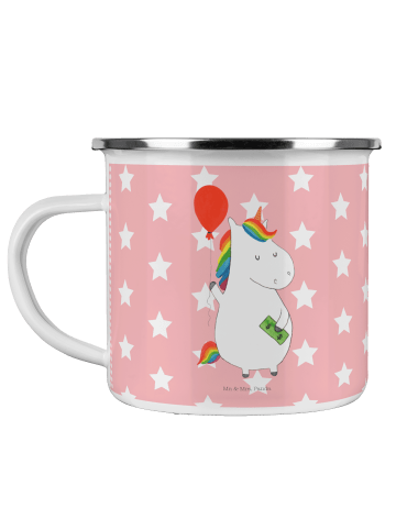 Mr. & Mrs. Panda Camping Emaille Tasse Einhorn Luftballon ohne S... in Rot Pastell