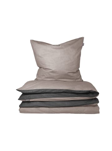 Schiesser Feinbiber-Bettwäsche-Set Doubleface in Taupe-Schwarz
