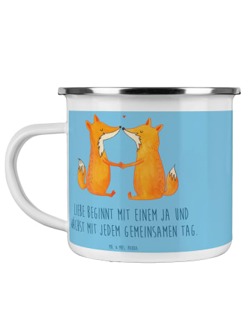Mr. & Mrs. Panda Camping Emaille Tasse Hochzeit Liebe mit Spruch in Sky Blue