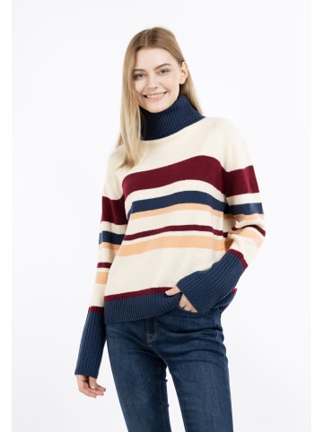 DreiMaster Damen Strick Rollkragenpullover in Wollweiss Mehrfarbig