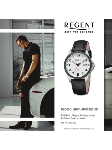 Regent Armbanduhr-Analog schwarz, rot mittel (ca. 39mm) Regent Lederarmband
