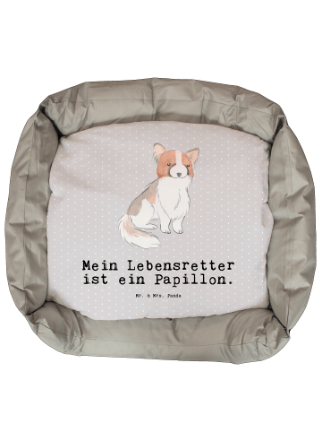 Mr. & Mrs. Panda Hundebett Papillon Lebensretter mit Spruch in Grau Pastell