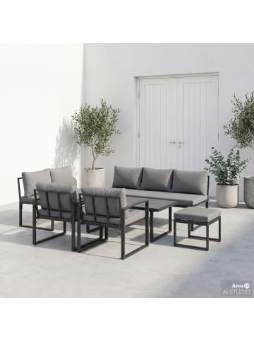 home24 home24 Loungeset 3-teilig aus pulverbeschichtetem Eisen in Grau / Anthrazit - 125 x 47 x 70 cm in Schwarz / Grau
