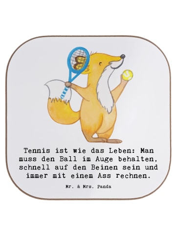 Mr. & Mrs. Panda Glasuntersetzer Tennis Lebensweisheit mit Spruch in Weiß