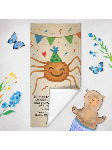 Mr. & Mrs. Panda Badehandtuch Spinne Agathe Party Design mit Spruch in Gelb Pastell