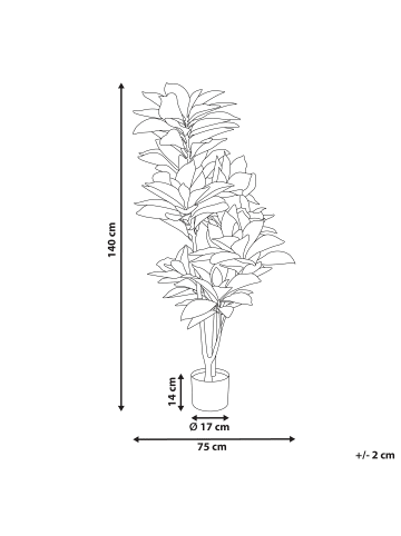 Beliani Kunstpflanze CODIAEUM in Grün/Schwarz/Braun - (W) 75 x (H) 140 x (L) 75 cm