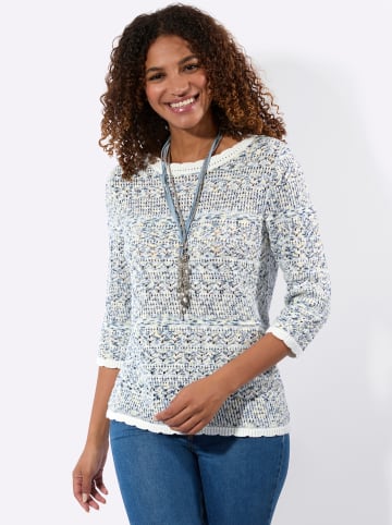 WITT WEIDEN Ajour-Pullover in ecru-rauchblau-gemustert