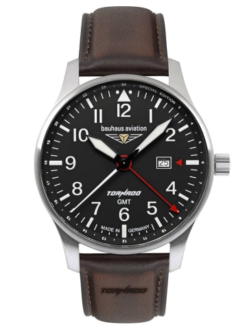 Bauhaus Herrenarmbanduhr Aviation GMT Tornado Braun/Schwarz