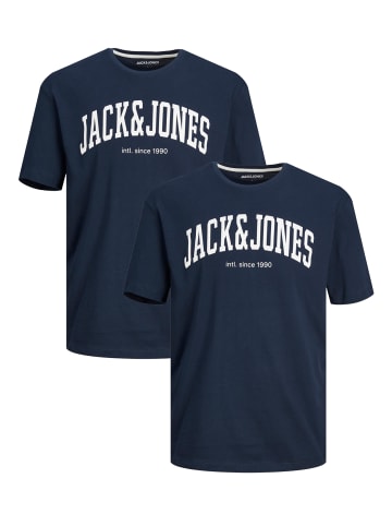 Jack & Jones 2-er Set Logo T-Shirt Kurzarm Basic Shirt JJELOGO in Blau-2