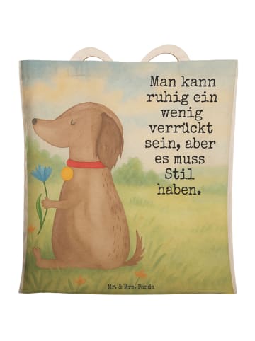 Mr. & Mrs. Panda Stofftasche Hund Blume Design mit Spruch in Weiß