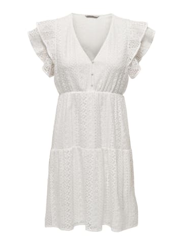 ONLY Kurzes Kleid Knielang V-Ausschnitt Spitzen-Detail in Weiß