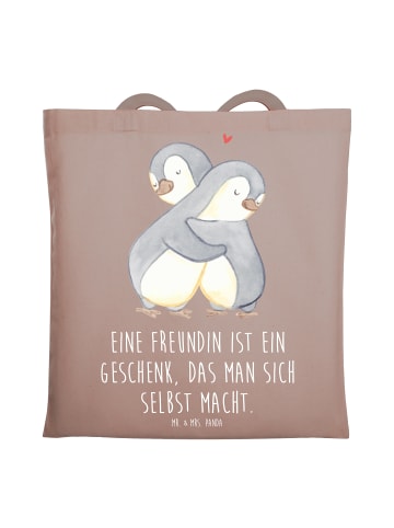Mr. & Mrs. Panda Tragetasche Geschenk Freundin mit Spruch in Braun Pastell