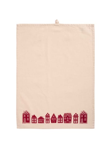 IB Laursen Geschirrtuch SALLY Natur mit Roten Häusern