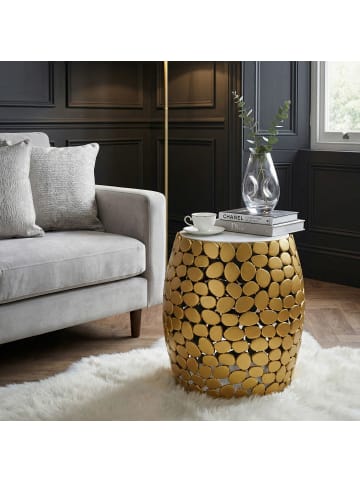 FineBuy Beistelltisch in Gold / Marmor / 40x40x46