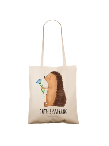 Mr. & Mrs. Panda canvas tasche Igel Blumen mit Spruch in Creme