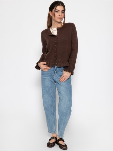 SASSYCLASSY Cardigan mit Rüschen in Dunkelbraun