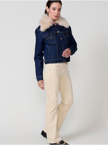 KOROSHI Denim jacket women fur effect lining in blau
