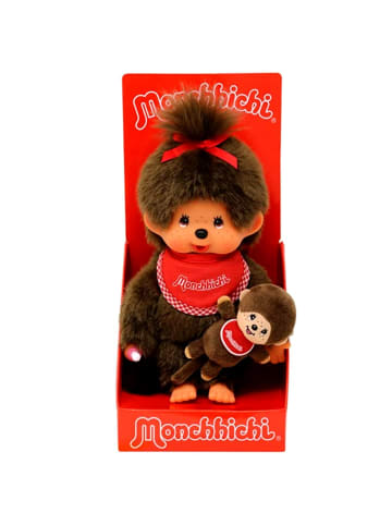 Monchhichi Mädchen mit Mini Monchi | 20 cm | Monchhichi Puppe | mit rotem Latz