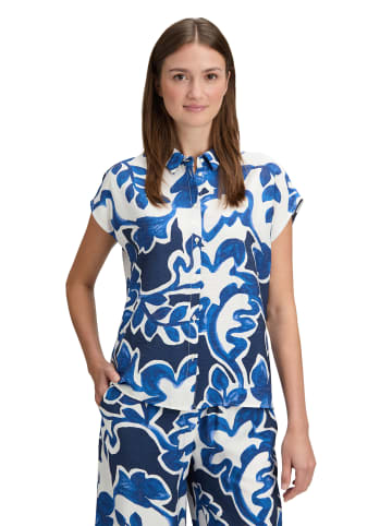 BETTY & CO Hemdbluse mit Print in Weiß/Dunkelblau