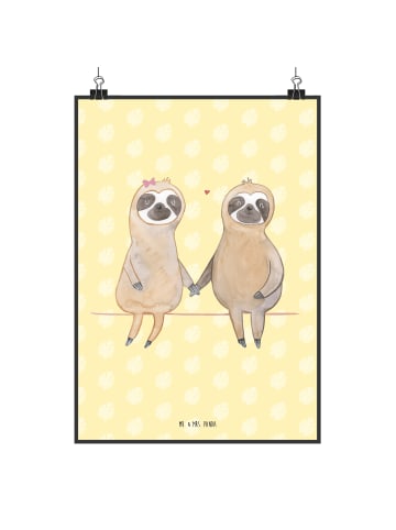 Mr. & Mrs. Panda Poster Faultier Pärchen ohne Spruch in Gelb Pastell
