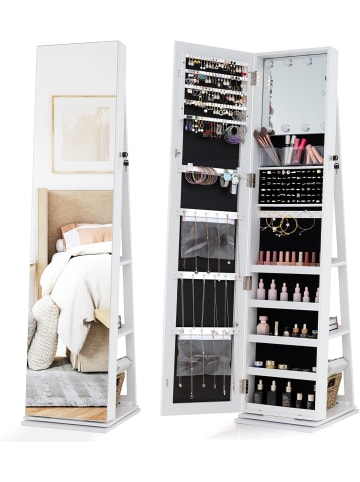 COSTWAY Schmuckschrank 360° Drehbar in Weiß