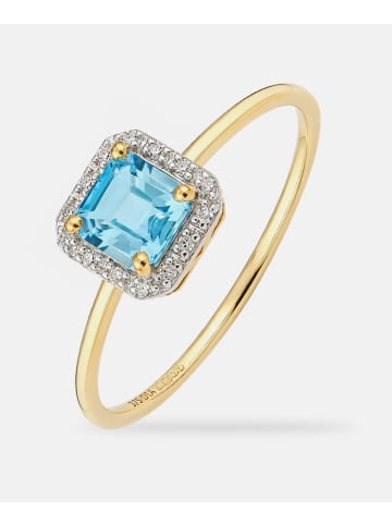 Diamant L'éternel Ring, mit Blautopas, 375 Gelbgold