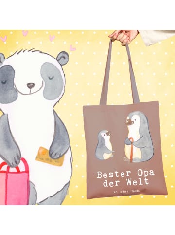 Mr. & Mrs. Panda Tragetasche Pinguin Bester Opa der Welt mit Spruch in Braun Pastell