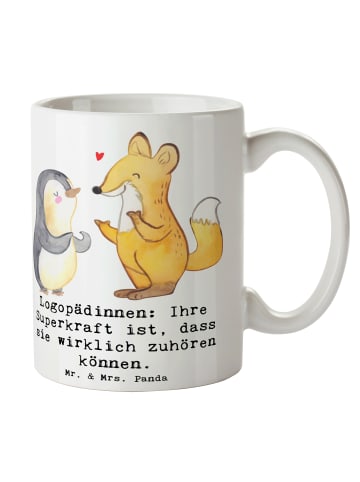 Mr. & Mrs. Panda Tasse Logopädin Superkraft mit Spruch in Weiß