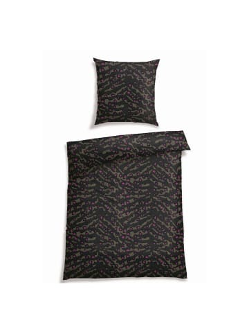 Schiesser Baumwollsatin-Bettwäsche-Set Roan in Schwarz-Oliv