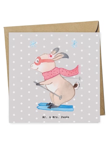Mr. & Mrs. Panda Glückwunschkarte Hase Skifahren ohne Spruch in Grau Pastell