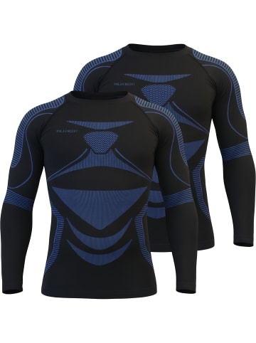 normani 2 x Thermooberteil Langarm Shirt Skiunterwäsche für Herren in Schwarz/Blau