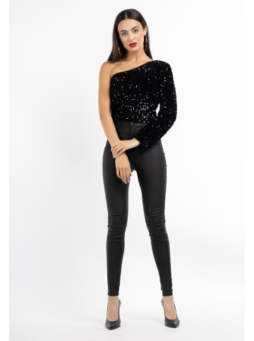faina Damen One-Shoulder-Pailletten Top in schwarz