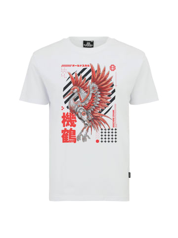 OLDSKULL T-Shirt Asian Neon Cyber Crane Graphic in White