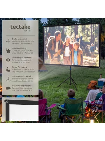 tectake Beamer-Leinwand für 4K, HD, Ultra HD und Full HD, Format 16:9, 80“