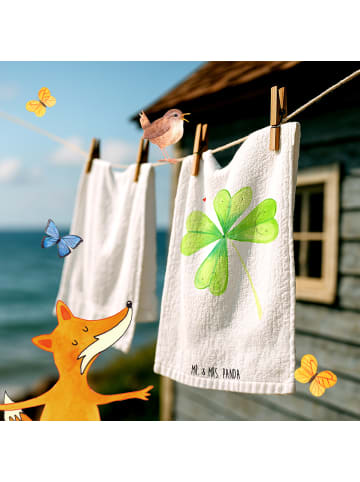 Mr. & Mrs. Panda Handtuch Blume Kleeblatt ohne Spruch in Weiß