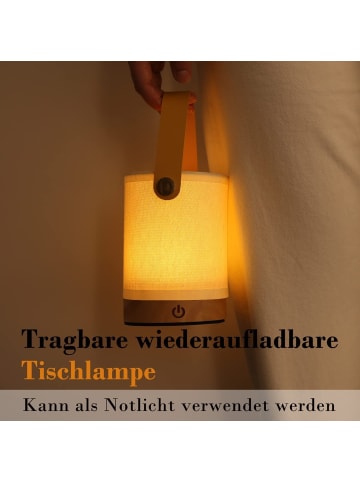 ZMH LED Tischleuchte in Beige Touch Dimmbar zylinder Holz und Stoff Tragbar H 22cm