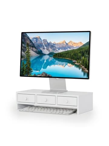 relaxdays Monitorständer in Weiß - (B)51 x (H)12,5 x (T)24 cm