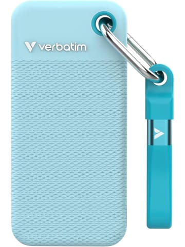Verbatim Pocket SSD 1 TB Externe SSD USB 3.2 Gen 2 inkl. 2 Gummihüllen schwarz/h.blau
