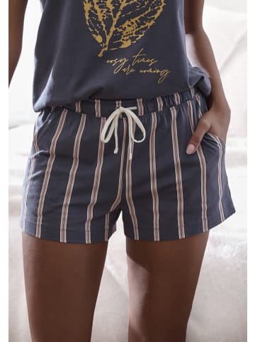 LASCANA Pyjamashorts in anthrazit gestreift