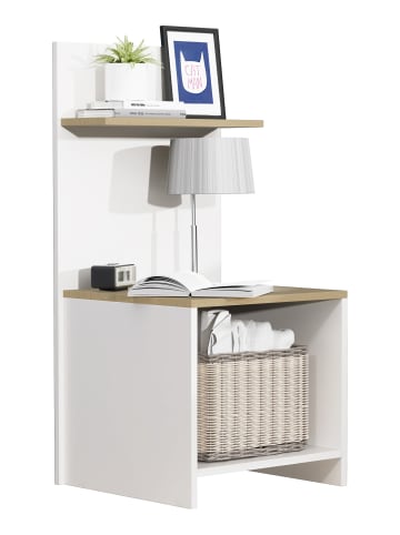 VCM  Hoher Nachtschrank Nachttisch Beistelltisch Malisa in Weiß / Honig-Eiche