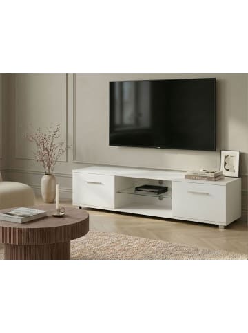 Beliani TV-Schrank BANFF in Weiß/Silber - (W) 160 x (H) 38 x (L) 40 cm