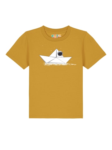 wat? Apparel T-Shirt Astronaut in paper boat in Ocker