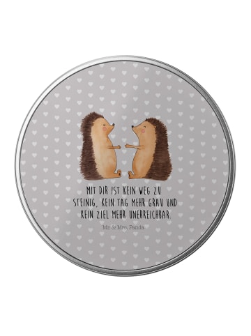 Mr. & Mrs. Panda Blechdose rund Igel Liebe mit Spruch in Grau Pastell