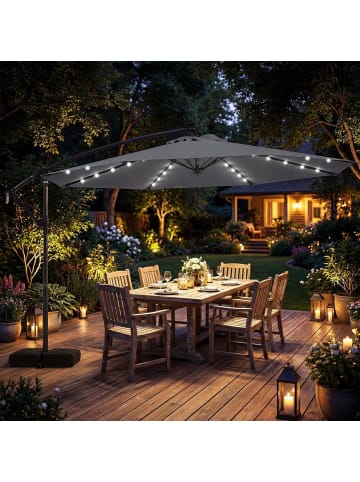 COSTWAY Sonnenschirm mit Ständer & LED-Leuchten 300 cm in Grau