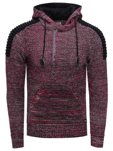 Rusty Neal 1/2 Zip Grobstrick Kontrast Kapuzen-Pullover in Rot