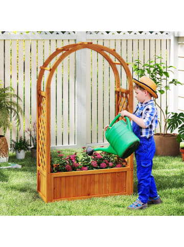 COSTWAY Blumenkasten mit Rankgitter in Braun