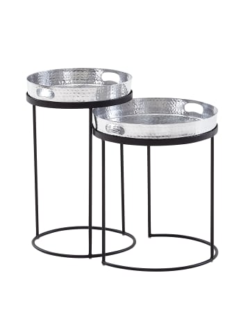 KADIMA DESIGN Beistelltisch 2er Set Silber / Schwarz Metall Hammerschlag Satztisch in Silbern