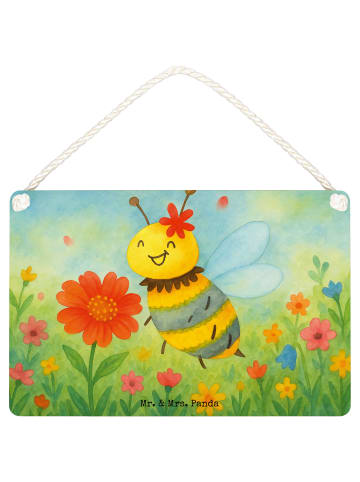 Mr. & Mrs. Panda Schild Biene Blume Design ohne Spruch in Weiß